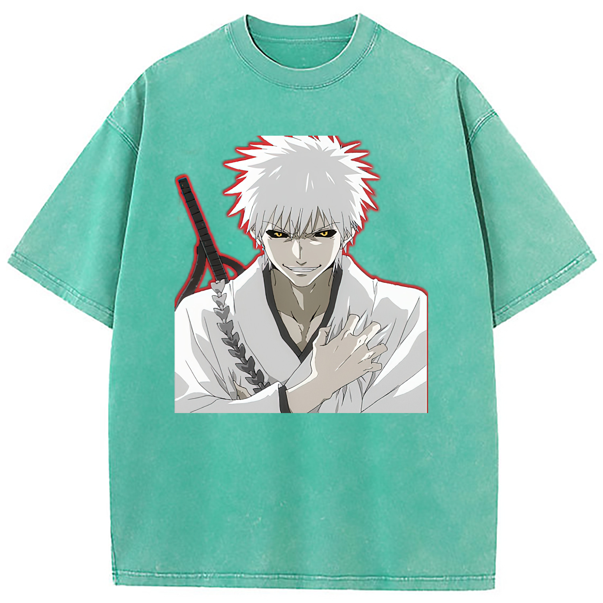 （画像用） ブリーチ 黒崎一護（くろさき いちご）BLEACH Kurosaki Ichigo 綿100% ヴィンテージ風 半袖Tシャツ（フロントプリント）